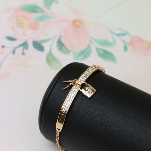 Rose Gold Bracelet with Lock Charm and Crystal Paved Center Bar, XPBL0723 - Picture 8 of 11